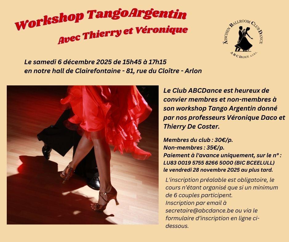 Affiche workshop tango argentin 6 decembre 2025